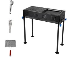 BBQ Grill 66,5 x 30,5 cm – Complete Japanse Barbecue Set met Tang, 6 Spiesen en Grillrooster – Houtskool BBQ voor Tuin, Terras en Camping