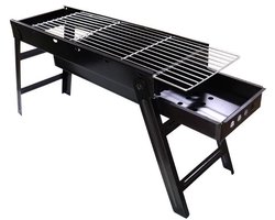 BBQ-grill - Draagbare BBQ-grill - Houtskool BBQ-grill - Opvouwbare draagbare BBQ-grill - Roestvrijstalen barbecuegrill - Opvouwbaar - Draagbaar - 60*20*30 cm - Geschikt voor buiten, kamperen, tuin, enz. - Zwart