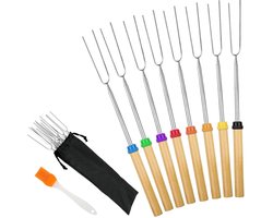 BBQ Spiesjes Set - 8 BBQ-vorken met opbergtas en siliconen borstel - kleurrijk