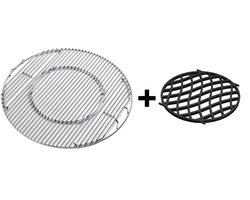 BBQ Systeem Set - RVS Grillrooster & Gietijzeren Sear Grate voor 57 CM Kogel BBQ's - compatibel met Weber, Napoleon, Landmann, Cadac, Char Broil en vele andere