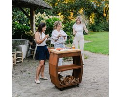 BBQ tafel tabla Cortar Cortenstaal met wielen en grote snijplank zijtafel trolley bijzettafel voor buiten van cortenstaal