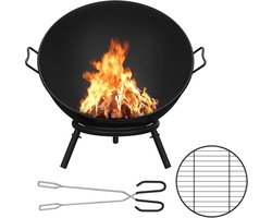 BBQ-vuurkorven voor in de tuin Ø62cm ronde vuurkorven met draagbare handgreep, rooster, kolenklem & steunvoet metalen vuurplaats outdoor vuurton voor kamperen strand balkon kampvuurfeest NAIZY