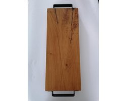 BBQ/Barbecue plank - Hapjesplank - Borrelplank - Serveerplank - dik eiken met twee stalen handvatten - Industrieel - handgemaakt -  maat L
