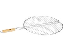 BBQ/barbecue vlees/vis/groente grill klem - Rond - Met houten handvat - 40 cm - Hamburgergrill rooster