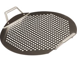 BBQNOVATION RVS Grill Topper – Geperforeerde BBQ Bakplaat met Handvatten – Compatibel met de meeste houtskool en gas BBQ's zoals Kogel BBQ van Weber – BBQ Accessoire voor Groenten, Garnalen & Pizza – 39,5 x 46,5 cm