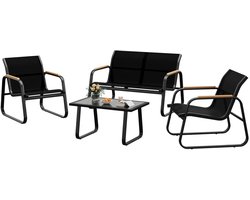 BDI Collective Tuinmeubelset 4 persoons - Tuinset - 4 delig - Met salontafel glas - Zwart