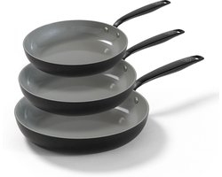BE Living 3-delige Koekenpannenset - Ø 20, 24 & 28 cm - Bakpan - Keramisch - PFAS Vrij Anti Aanbak - Inductie Pannen - Zwart - Essential Series