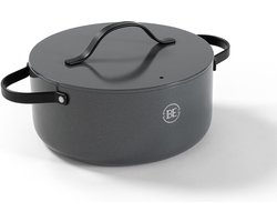 BE Living Braadpan met Deksel - Ø 24 cm (4 L) - Stoofpan - Stoofpot - Kookpan - Keramisch - PFAS Vrij Anti Aanbak - Inductie Pan - Grijs - Essential Series