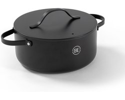 BE Living Braadpan met Deksel - Ø 24 cm (4 L) - Stoofpan - Stoofpot - Kookpan - Keramisch - PFAS Vrij Anti Aanbak - Inductie Pan - Zwart - Essential Series
