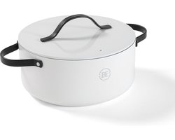 BE Living Braadpan met Deksel - Ø 28 cm (7 L) - Stoofpan - Stoofpot - Kookpan - Keramisch - PFAS Vrij Anti Aanbak - Inductie Pan - Wit - Essential Series