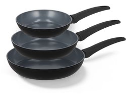 BE Living Delight 3-delige Koekenpannenset - Ø 20, 24 & 28 cm - Keramisch - PFAS vrij - Inductie - Zwart