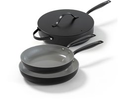 BE Living Essential 3-delige Pannenset - Ø 24 & 28 cm Koekenpan + Ø 28 cm Hapjespan - Keramisch - PFAS vrij - Inductie - Zwart