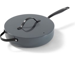 BE Living Hapjespan met Deksel - Ø 28 cm - Keramisch - PFAS Vrij Anti Aanbak - Inductie Pan - Grijs - Essential Series