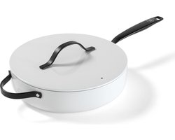 BE Living Hapjespan met Deksel - Ø 28 cm - Keramisch - PFAS Vrij Anti Aanbak - Inductie Pan - Wit - Essential Series