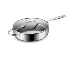 BE Living RVS Hapjespan met Deksel - Ø 28 cm - Sauteerpan - Keramische Braadpan - Inductie Pan - PFAS Vrij Anti Aanbak - Essential Series