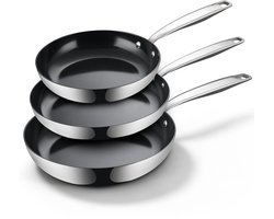 BE Living RVS Koekenpannenset 3-delig - Ø 20, 24 & 28 cm - Keramisch - Inductie Pannen - PFAS Vrij Anti Aanbak - Bakpan - Essential Series