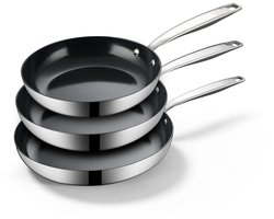 BE Living RVS Koekenpannenset - Ø 20, 24 & 28 cm - Keramisch - Inductie Pannen - PFAS Vrij Anti Aanbak - Bakpan - Essential Series