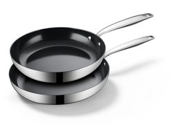 BE Living RVS Koekenpannenset - Ø 24 & 28 cm - Keramisch - Inductie Pannen - PFAS Vrij Anti Aanbak - Bakpan - Essential Series