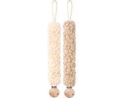 Be Sure Store® Crème Teddy & Warm Beige Speenkoord - Set van 2 - Teddy - Kraamcadeau - Speenkoorden - Speendoekje