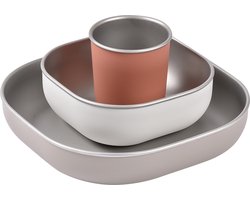 Béaba Eetset - Maaltijdset - Bord, Kom & Drinkbeker - RVS - Zelfstandig Leren Eten - Kan in Magnetron, Vaatwasser & Oven - Onbreekbaar - Terracotta