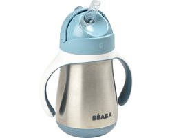 Béaba Rietjesbeker - Drinkfles - 250 ml - Dubbele Wand & Lekvrij - RVS - Vanaf 8 maanden Blauw