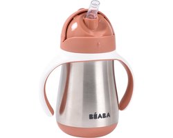 Béaba Rietjesbeker - Drinkfles - 250 ml - Dubbele Wand & Lekvrij - RVS - Vanaf 8 maanden - Terracotta