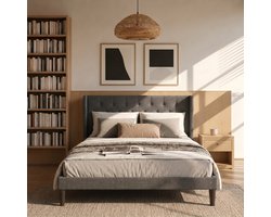Bealife AF16 Bedframe - 200 x 140 cm - Gestoffeerd Hoofdbord - Donker Grijs