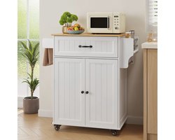 Bealife AK61 Keukenkar - Keukenkast met Werkblad en Wielen - 64 x 45 x 90 cm - Wit
