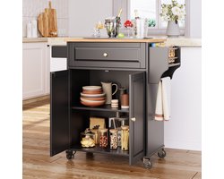 Bealife AK61 Keukenkar - Keukenkast met Werkblad en Wielen - 64 x 45 x 90 cm - Zwart