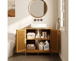 Bealife AP01 Wastafelkast - Badmeubel met 2 Lamellendeuren & Verstelbare Plank - 60x30x60 cm - Natuur