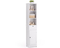 Bealife AP02 Badkamerkast Ladekasten- Badkamerkast met 3 open compartimenten - 1 lade en 2 verstelbare planken - voor Badkamer, Woonkamer, Keuken - 34 x 30 x 162,5 cm - Wit