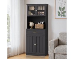 Bealife AP04 Kast - Grote Vrijstaande capaciteit - Dressoir met Glazen Deuren - Geschikt voor Kantoren, Woonkamers en Keukens - 73 × 41,5 × 180 cm - Zwart