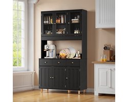 Bealife AP05 Keukenkast Opslagkast - Vrijstaande Keukenkast - LED Decoratief Licht, 2 USB-poorten, 2 Stopcontacten, 3 Lades en 6 Deuren - 100 x 38 x 180 cm - Zwart