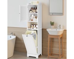 Bealife AP06 Badkamerkast - Vrijstaande Opslagkast met Wasmand - Verstelbare Planken - 40 x 37 x 168 cm - Wit