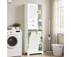 Bealife AP08 Badkamermeubel - Badkamerkast met 2 Lades en 2 Deuren - Vrijstaande Opslagkast met Wasmand - Verstelbare Planken - 60 x 37 x 168 cm - Wit