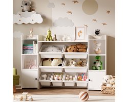Bealife AP105 Kinder Opbergmeubel - Speelgoedkast & Boekenplank met 2 Deuren, 8 Bakken & 9 Planken & - Wit