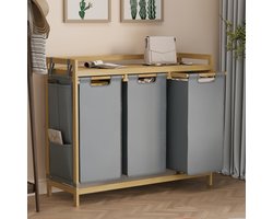Bealife AP111 Wasmand - Stoffen Sorteermand met 3 vakken van bamboe - 125 liter - Met 3 zakken en opbergzijvak - 78 x 94 x 33 cm (HxBxD)