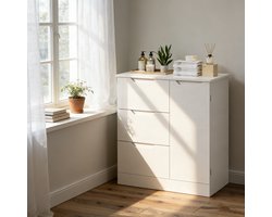 Bealife AP114 Ladekast - Opbergkast met 3 Laden en 1 Deuren – Geschikt voor kantoor, badkamer of slaapkamer – Wit