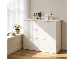 Bealife AP115 Opbergkast met 3 Laden en 2 Deuren – Geschikt voor kantoor, badkamer of slaapkamer – Wit