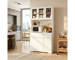 Bealife AP120 Keukenkast Opslagkast - Grote capaciteit vrijstaande - Buffetkast met glazen deuren - LED, 2 Stopcontacten, 2 Laden & 6 Deuren - Verstelbare Planken - Wit