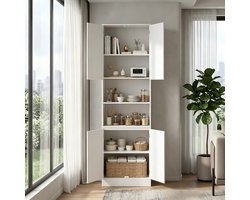 Bealife AP123 Opbergkast – Vrijstaand, groot formaat – Met 4 deuren & 2 open vakken – Geschikt voor woonkamer, keuken, kantoor of slaapkamer – 190×57×30 cm – Wit