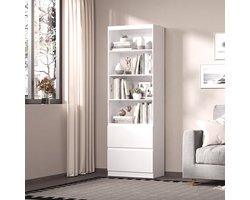 Bealife AP130 Boekenkast – Staand Open Kast met 2 laden – 60×34×180 cm – Wit