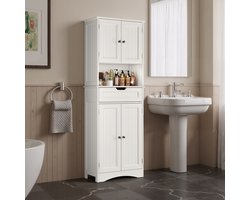 Bealife AP14 Hoge Opbergkast - Zelfstandige kast met 4 deuren, 1 lade - Waterbestendig en vochtbestendig - Geschikt voor badkamer, eetkamer of slaapkamer - Wit
