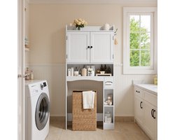 Bealife AP20 Badkamerkast - Vrijstaand Wasruimtekast met 2 Deuren, Open Vak & Verstelbare Plank - Wit