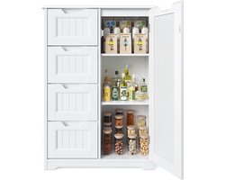Bealife AP26 Badkamermeubel - badkamerkast -Opbergkast-Smalle Zijkast met 4 laden Kastdeur -60x30x85cm,Wit