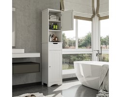 Bealife AP3 Badkamerkasten Hoog Vloerkast- Smalle Badkamermeubel met 5 Vakken en 2 Verstelbare Planken - Opbergkast met Deur voor Woonkamer Entree Keuken Slaapkamer - Vrijstaand - MDF - 40 x 30 x 170 cm - Wit