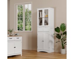 Bealife AP33 Keukenkast Opslagkast - Grote capaciteit vrijstaande - Dressoir met acryl vitrinekast - Geschikt voor woonkamer, keuken, kantoor en slaapkamer - 170 x 60 x 30 cm - Wit