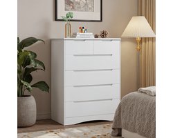 Bealife AP44 Ladekast Slaapkamer -Ladekast met 6 Ruime -Lades voor Hal Kantoor Slaapkamer Woonkamer - Wit