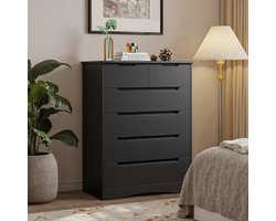 Bealife AP44 Ladekast Slaapkamer -Ladekast met 6 Ruime -Lades voor Hal Kantoor Slaapkamer Woonkamer - Zwart