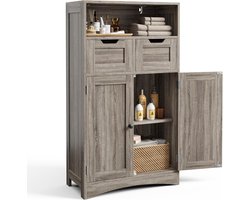 Bealife AP52 Ladekast met 2 Lades - 60 x 30 x 108 cm - Verstelbare Plank - Multifunctioneel voor Badkamer, Slaapkamer, Gang- Grijs